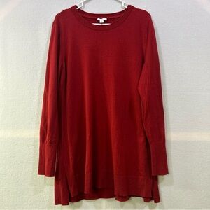 J.Jill Women's Long Sleeve Cotton Blend Red Crew Neck Tunic Sweater Size L